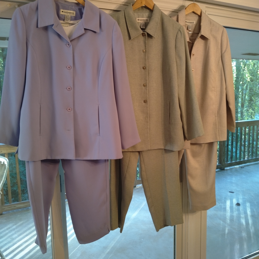 (3) Women's Pantsuits in Lavender, Sage, Bone By APPLESEED'S